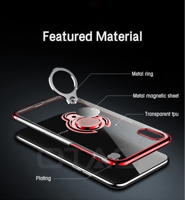 Electroplate shockproof case with magnetic ring holder for any model