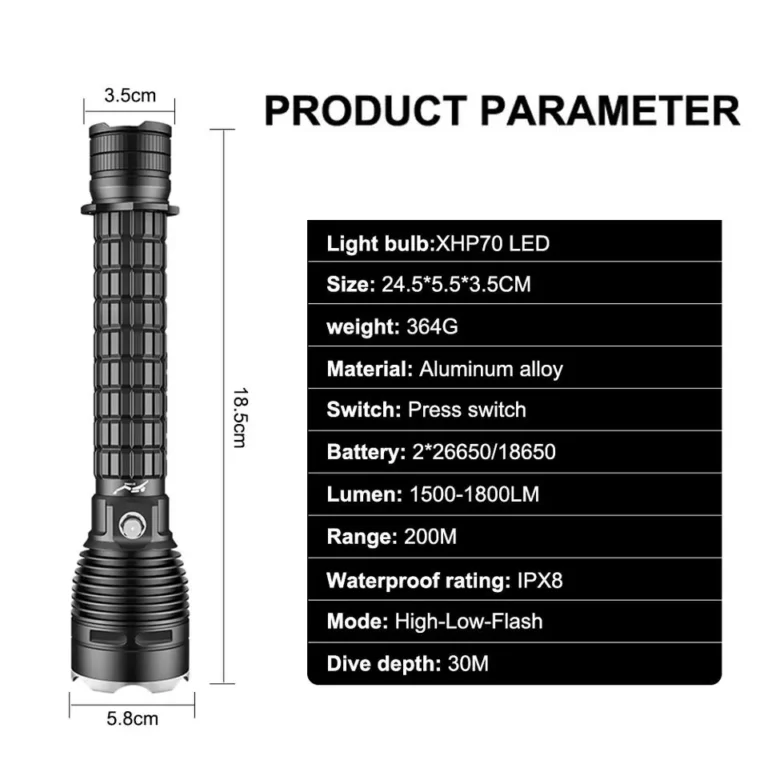 XHP70 LED Diving Flashlight - High Power, PX8 Waterproof, Magnetic Switch, Professional Multifunction Torch 03